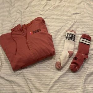 Victoria’s Secret PINK zip up sweatshirt and socks set